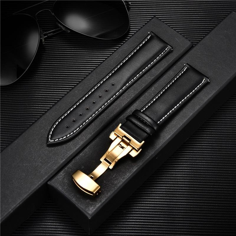 Leather Watch Band 18mm 20mm 22mm 24mm Straps Stainless Steel Butterfly Buckle C