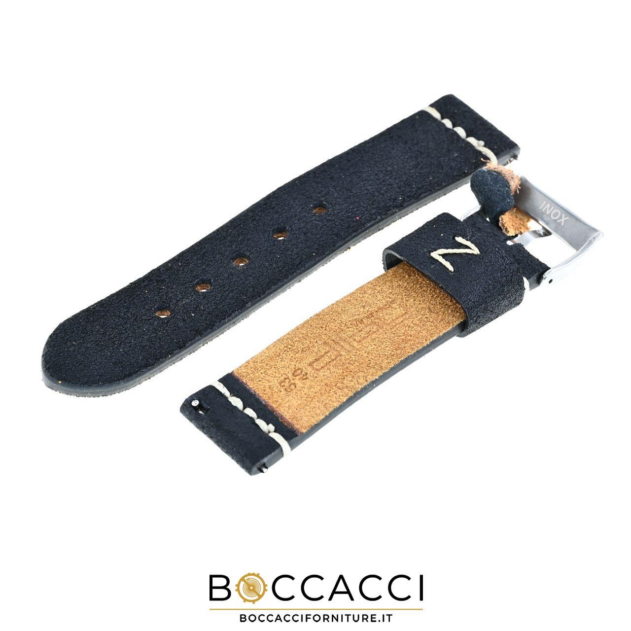 DILOY Easy Fit/Remove 24mm Black Aged Leather Cord Stitched Strap…