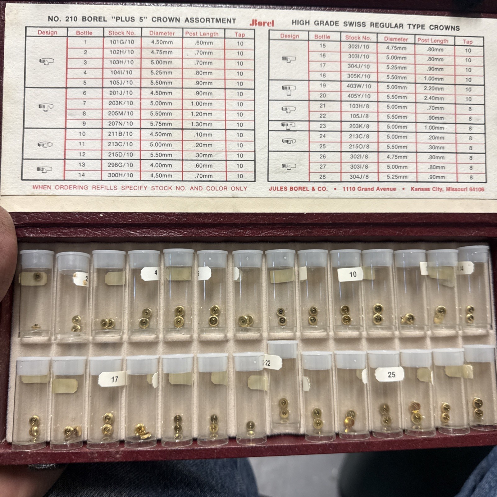 Borel Watch Crown Assortment Lot No 210 Box – Vintage High Grade Swiss Crowns