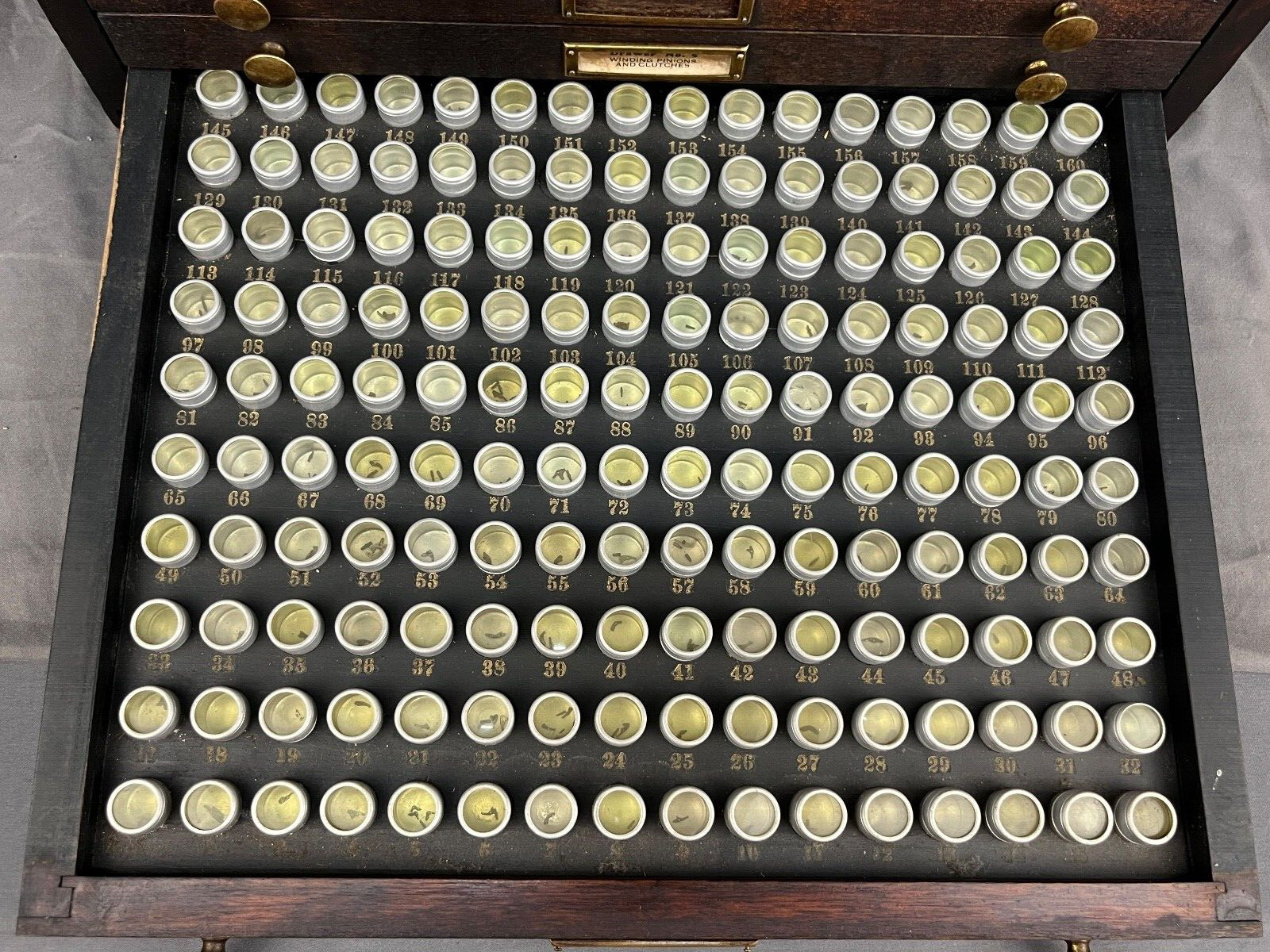 Antique Marco Table Top Mahogony Watch Case 10 Drawers and 1600 Slots + Parts
