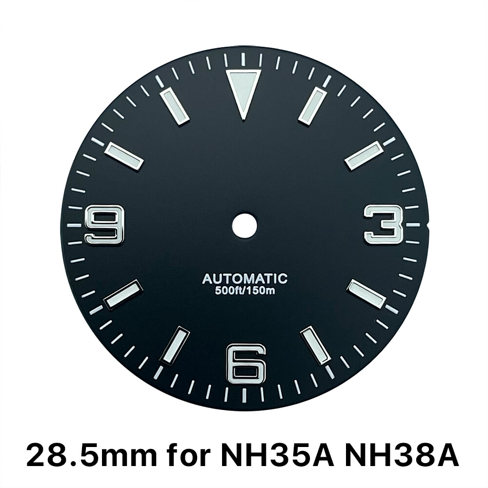 28.5mm Explorer Style Black Sterile Dial No Date for NH35A NH38A BGW9 Movements