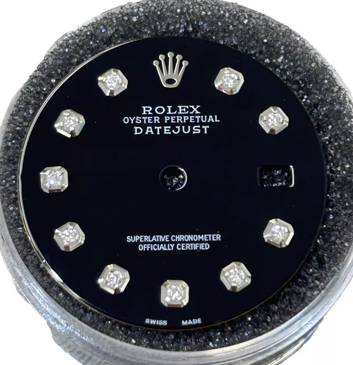 Rolex Mens Datejust Black Dial Custom Diamonds For Model 16014 16030 16200