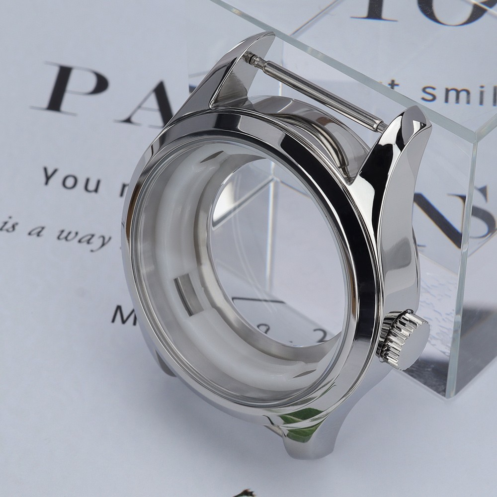 42mm Aviator Watch Cases Vintage Silver Stainless 10ATM For Seiko NH35 Movement