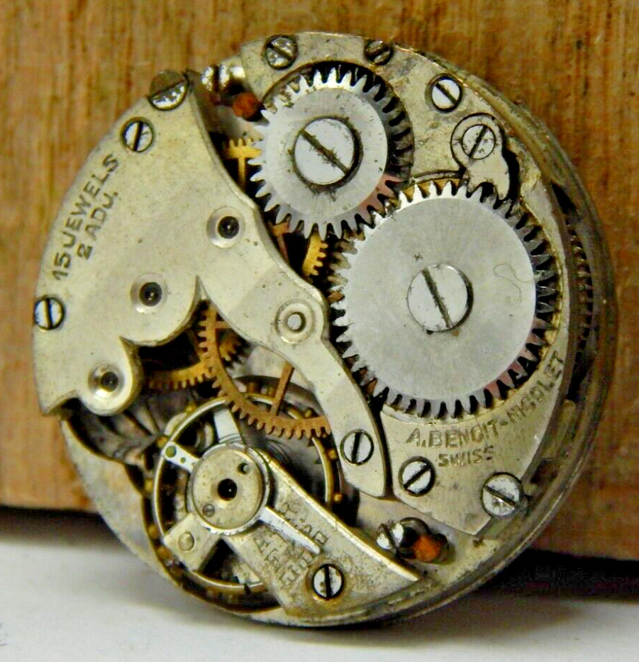 Vintage A.Bencit Nicolet 15j 2 adjustment 8/0s openface pocket watch movement