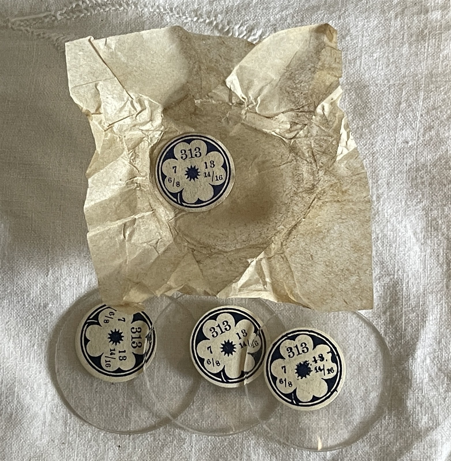 3 Antique VUS Switzerland Mineral Open Face Glass Watch Dial Crystals 313 31.2mm