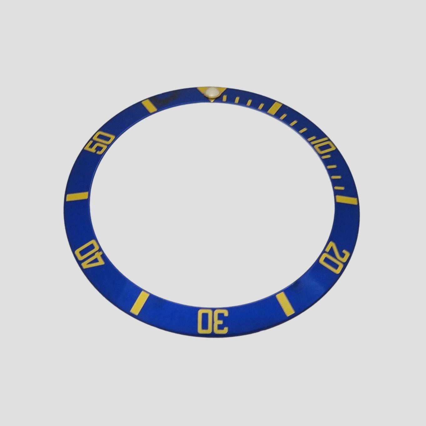 18k yellow Gold Blue Rolex Submariner Watch Bezel Insert Part 16618 16803 16808
