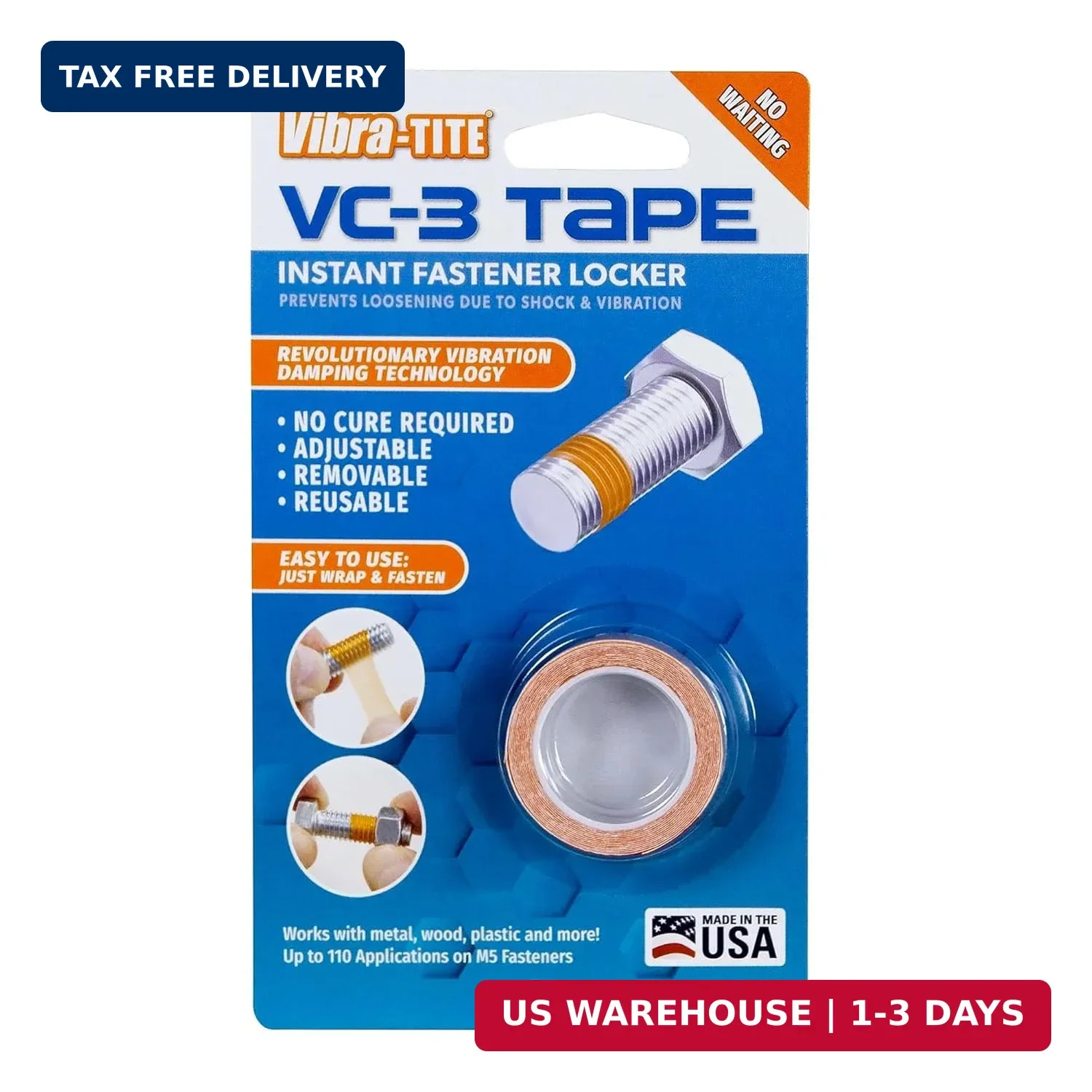 Vibra-TITE VC-3 Tape Instant Threadlocker – Adjust, Remove, & Reuse,0.625”W x 6