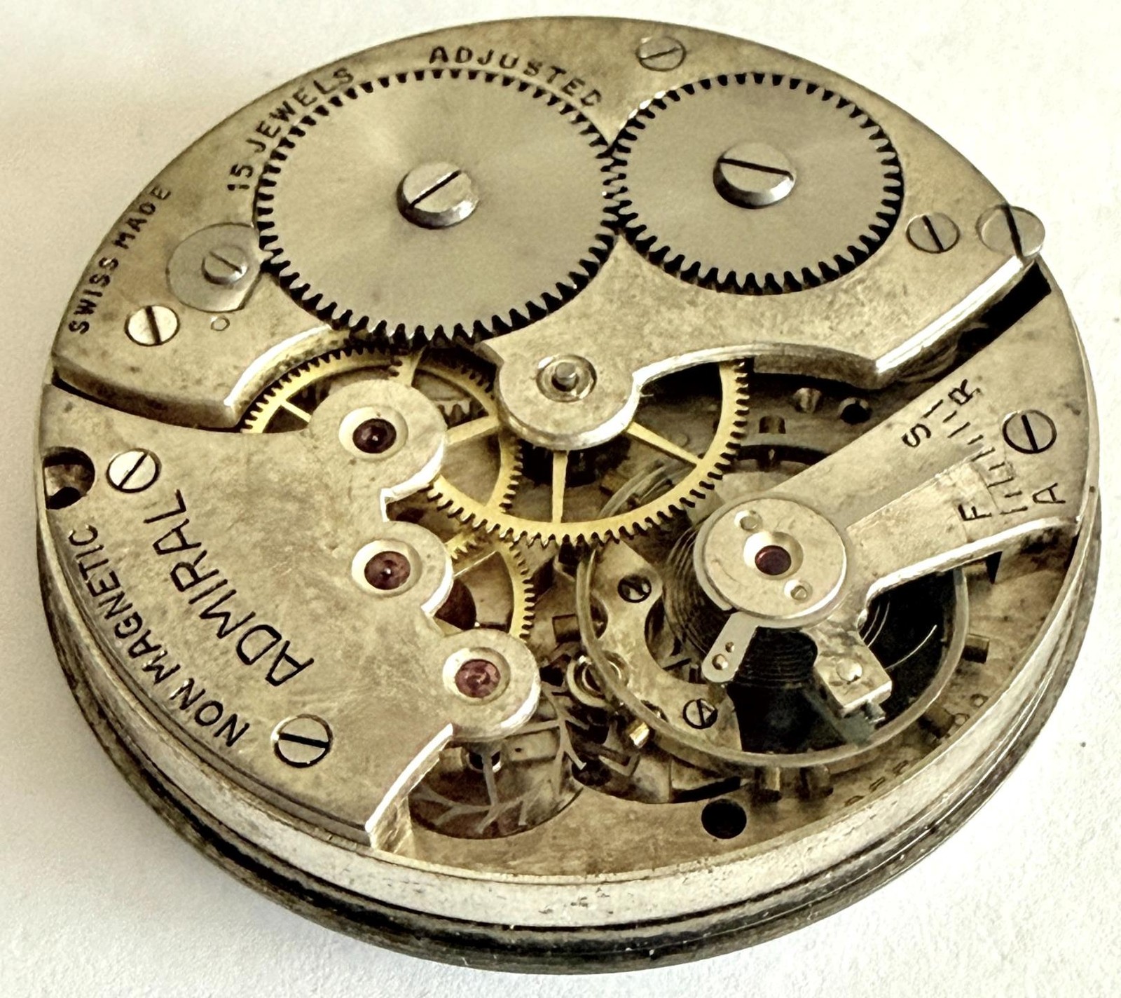 ANTIQUE 43.1MM NON-MAGNETIC ADMIRAL 15J POCKET WATCH MOVEMENT FOR WATCH PARTS