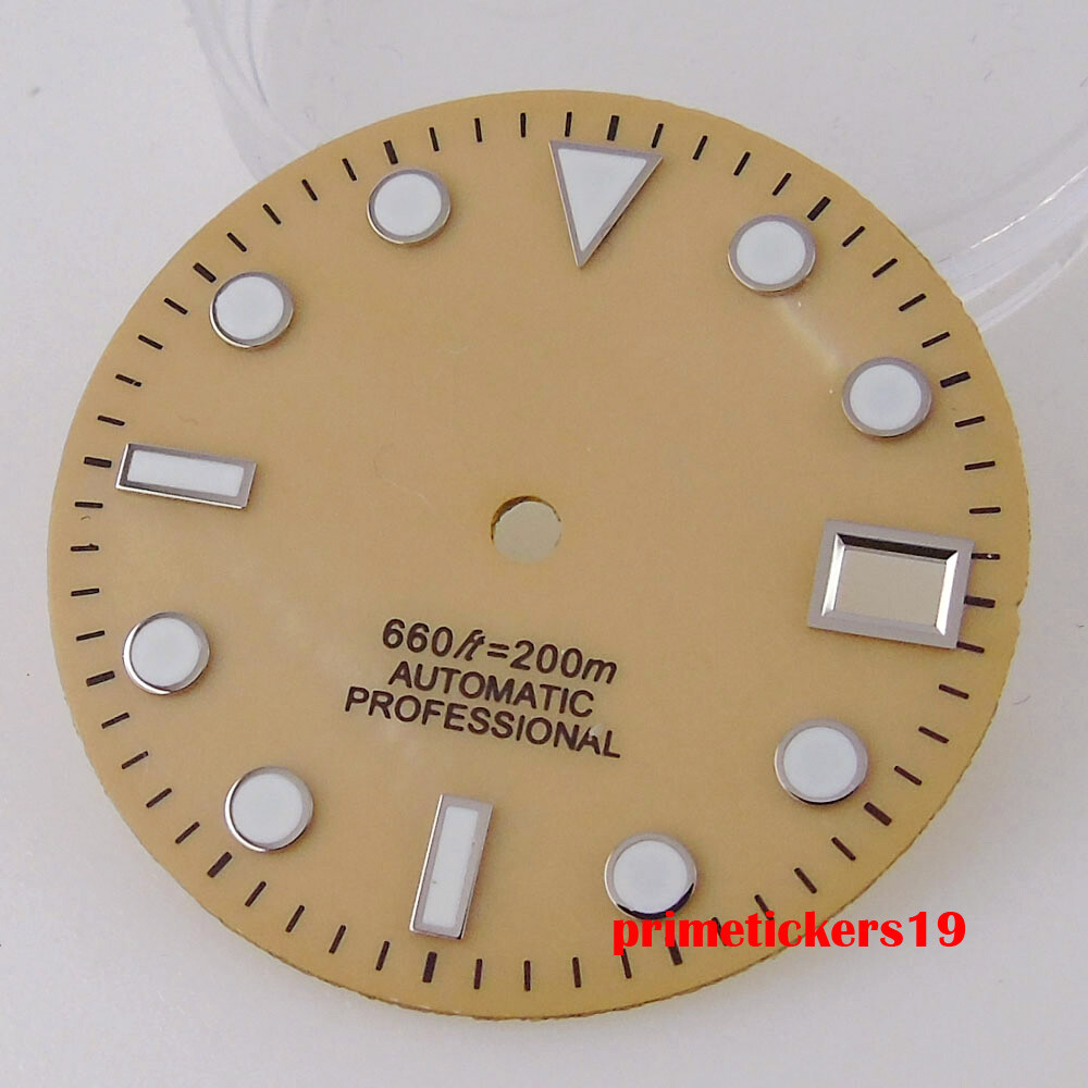 28.5mm Watch Dial Sterile Shell Face Date Hands Set Green Lume Fit NH35 Movement