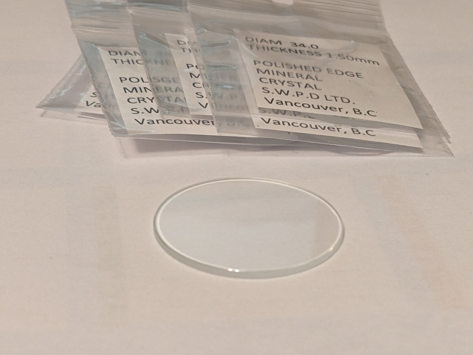 Watch crystal flat round mineral glass diameter 34.0mm x 1.50mm 10 pieces