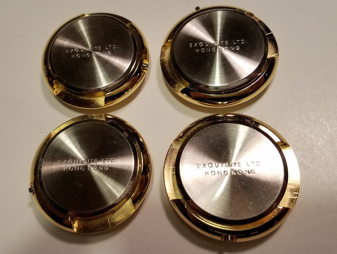 LOT (4) WATCH CASE GOLD TONE w Back & Crystal – Stamp Coin Picture + Storage Box