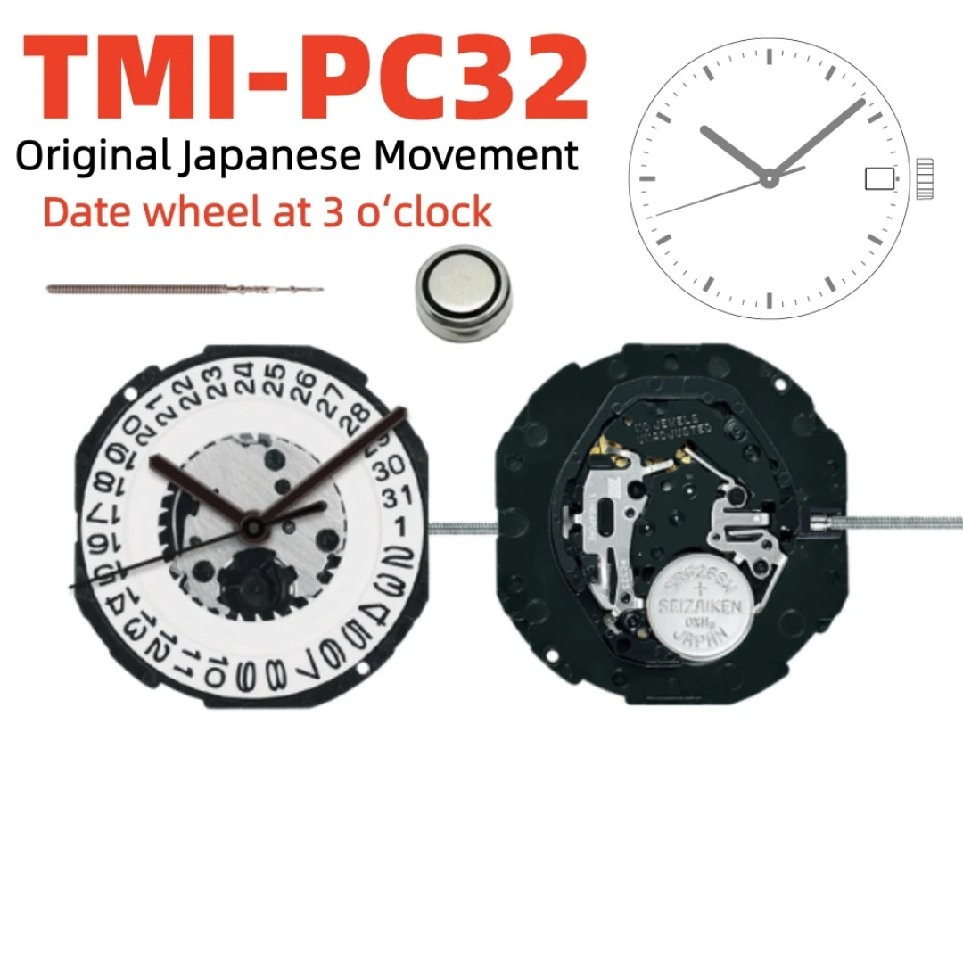 Genuine PC32 Quartz Watch Movement PC32A Date 3 Seiko Hattori Repair Part TMI