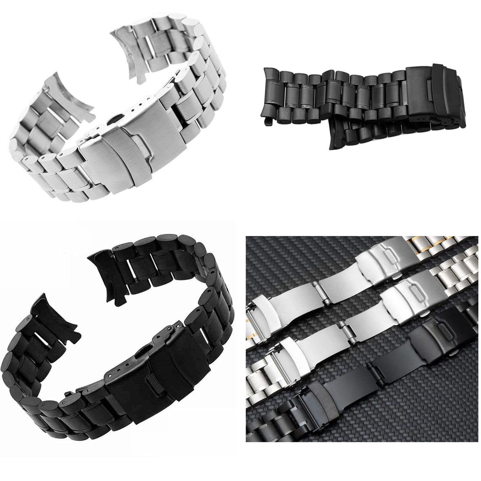 Curved End Replacement Watch Band 18mm 20mm 22mm 24mm Stainless Steel Watchba…