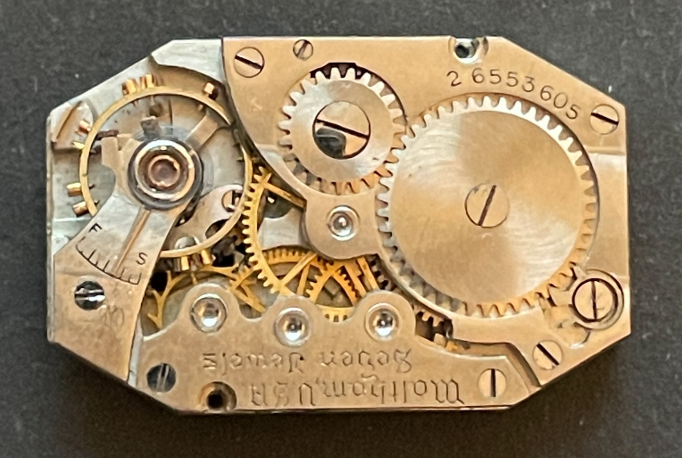 1928 Waltham Cal L-7.25 Rect Watch Movement Parts/Repair 7j USA