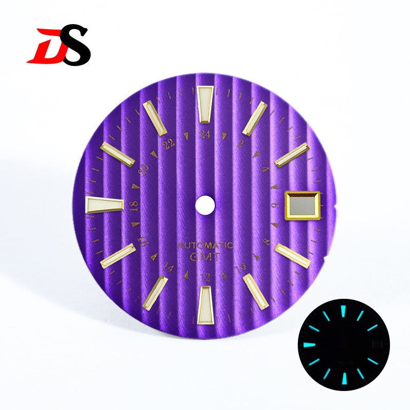 DS NH35 Dial Bamboo Gold Text 28.5MM Sunburst Blue Lume for NH34 GMT Can Custom