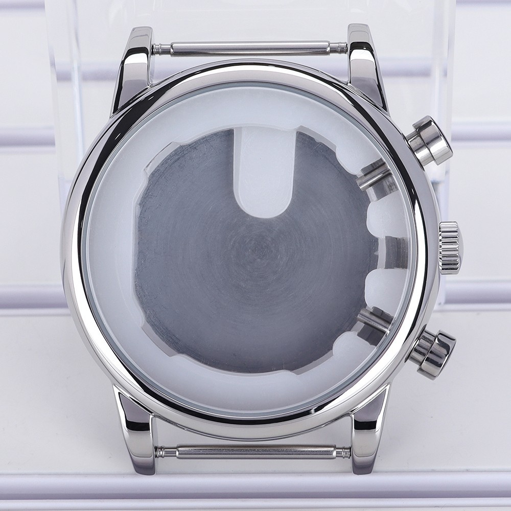 43mm Polished Man Watch Case 316L Stainless Steel 10ATM For Miyota JS25 Movement