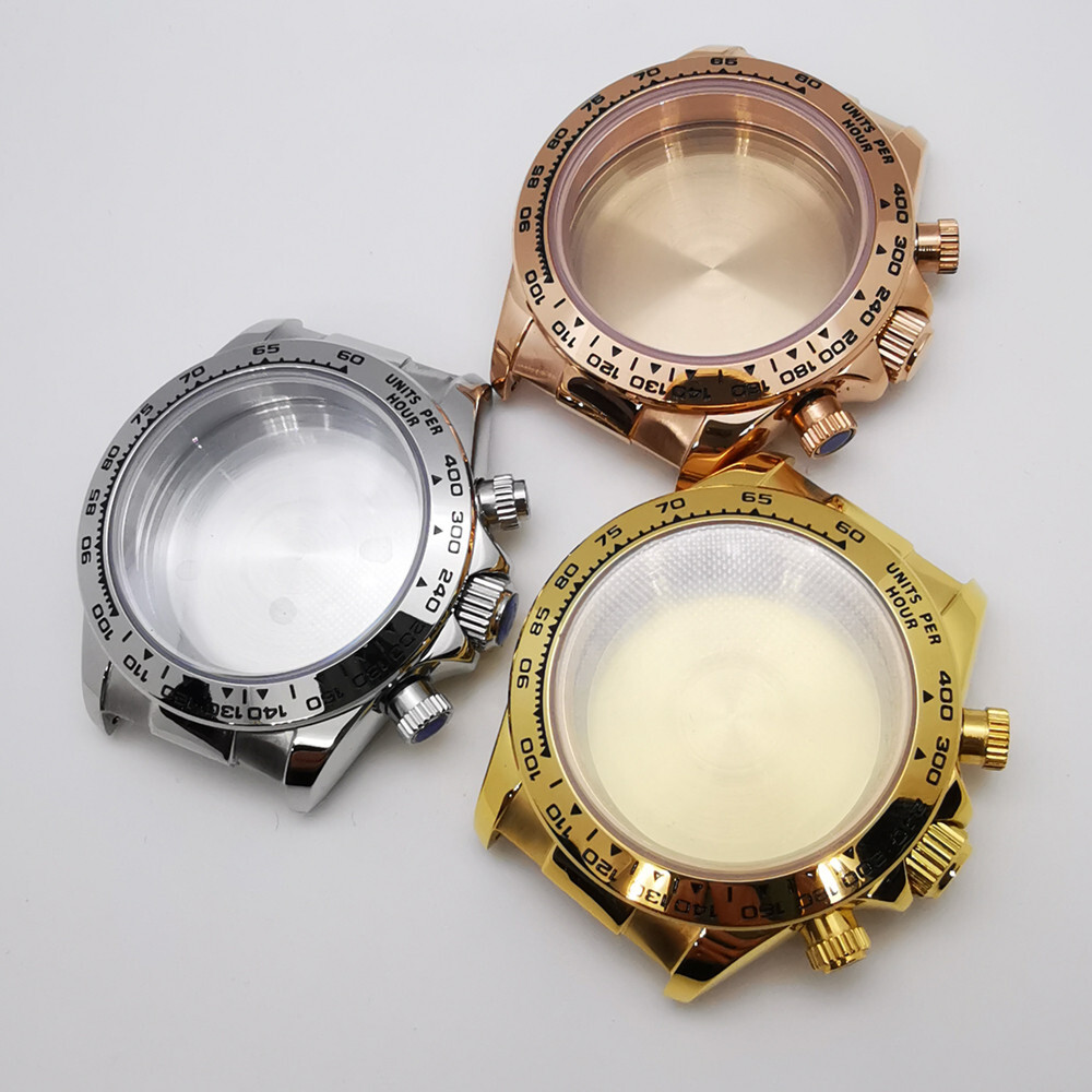 40mm silver rose gold gold sapphire case fit VK63 VK64 movement Rubber strap