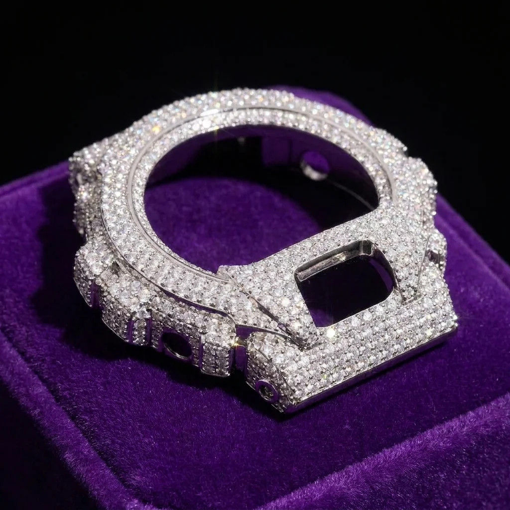 Iced Moissanite Watch Case & Bezel 925 Sterling Silver D-VVS1 Men
