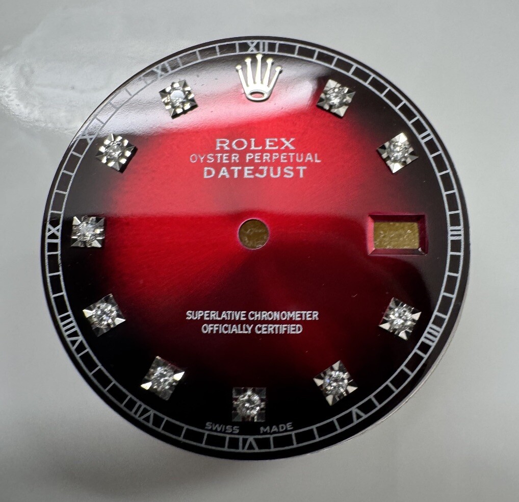 Rolex Mens Datejust Custom Red Vignette Diamond Dial For 16014 16234 116234