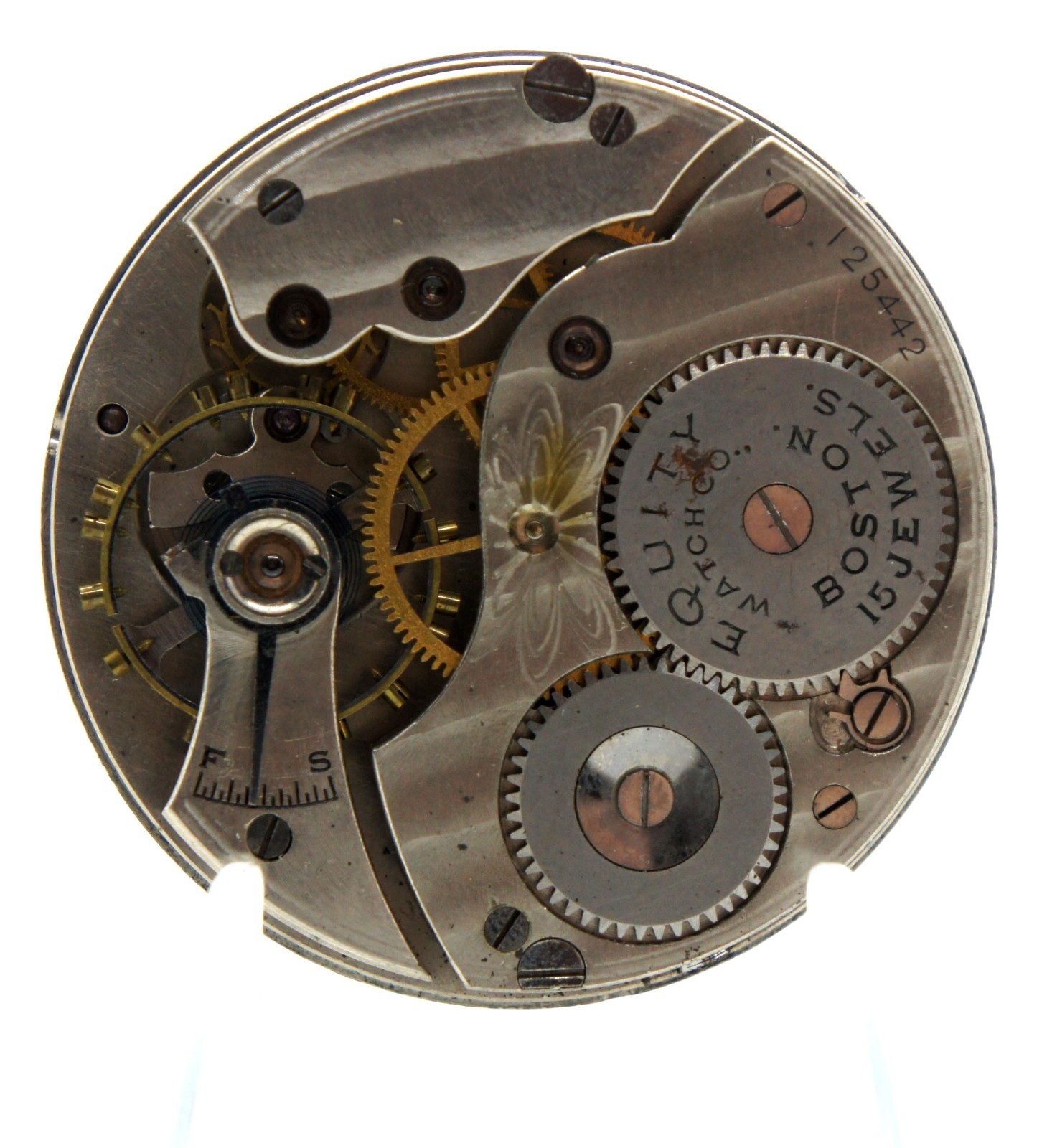 RARE Vintage Equity Watch Co Boston 16s 15 J Pocket Watch Movement SN 125442