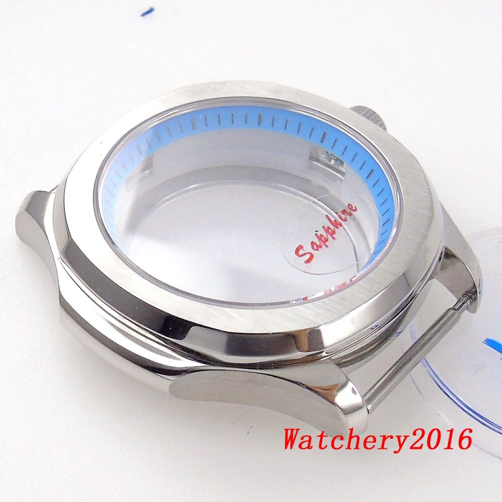 40mm Square Watch Case Glass Back Blue Dial Hand Sapphire Glass fit NH35 NH36