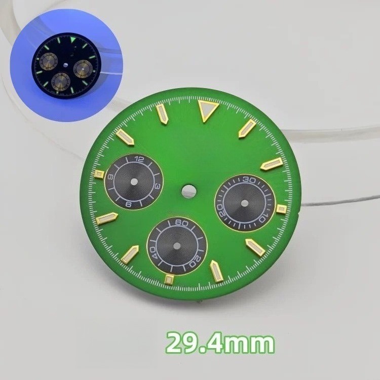 3-Eye Chronograph Dial Lume Gold Sub-Dials Fit Quartz Movement Mod