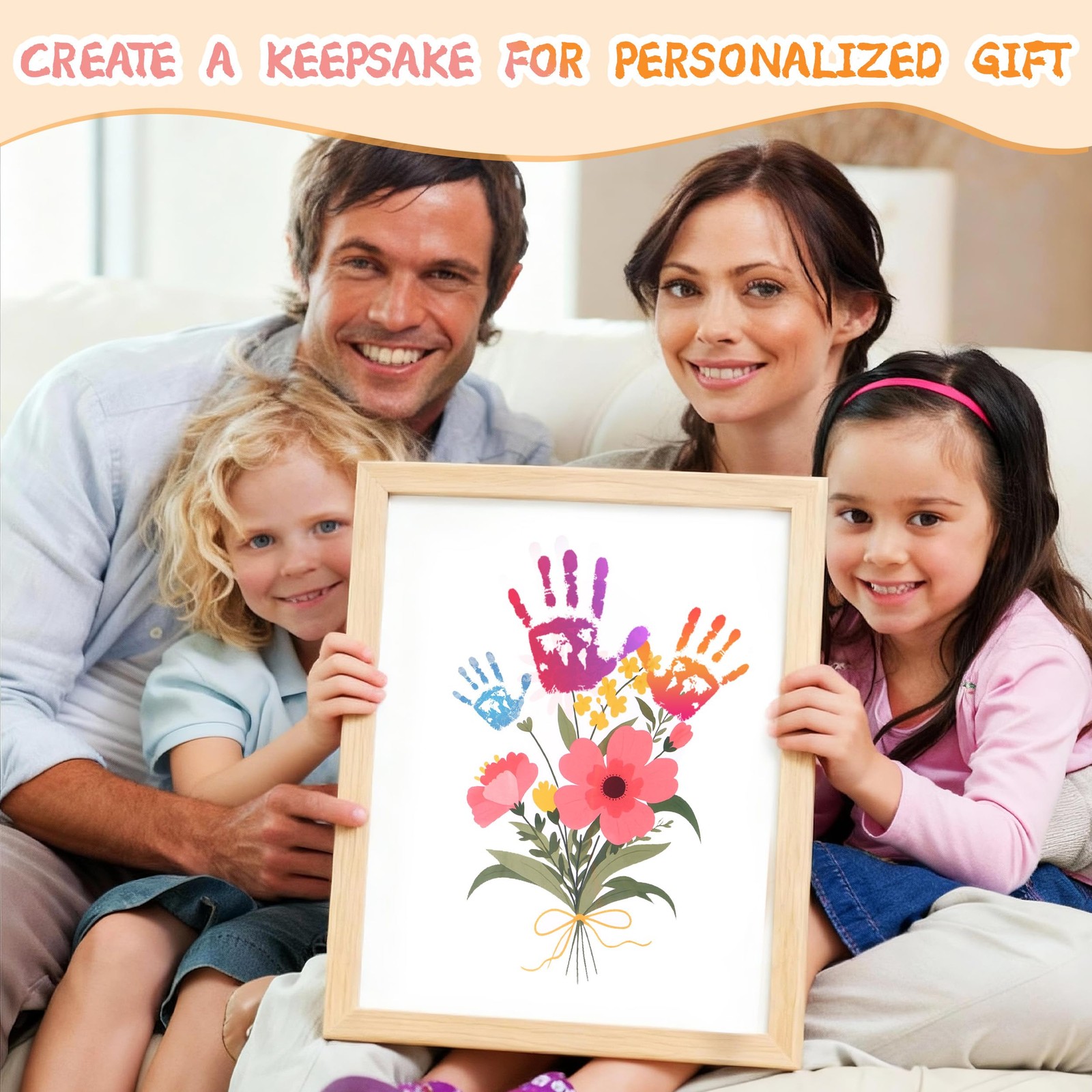 CHERRY CHEERS Flower Bouquet Handprint Art Kit, 3 Sheets, 6 Colors Inkpads