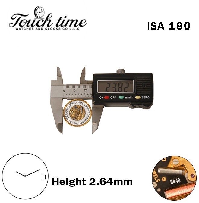 ISA 190 Swiss Quartz Movement- H:2.64mm-White Disk At 3-2 Hands-Without Stem.