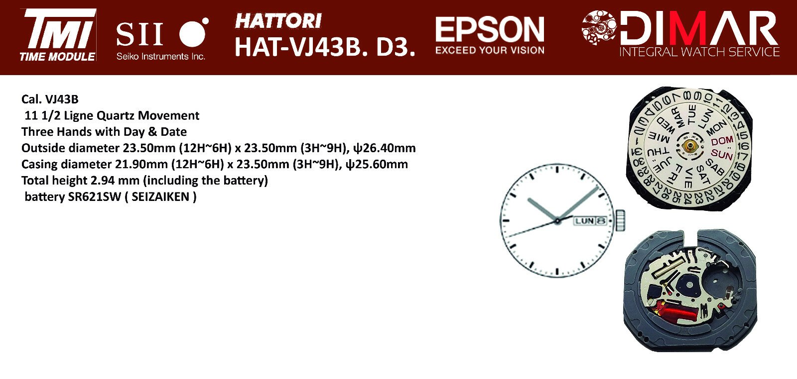 Hattori Movement – TMI – Caliber VJ43B D3