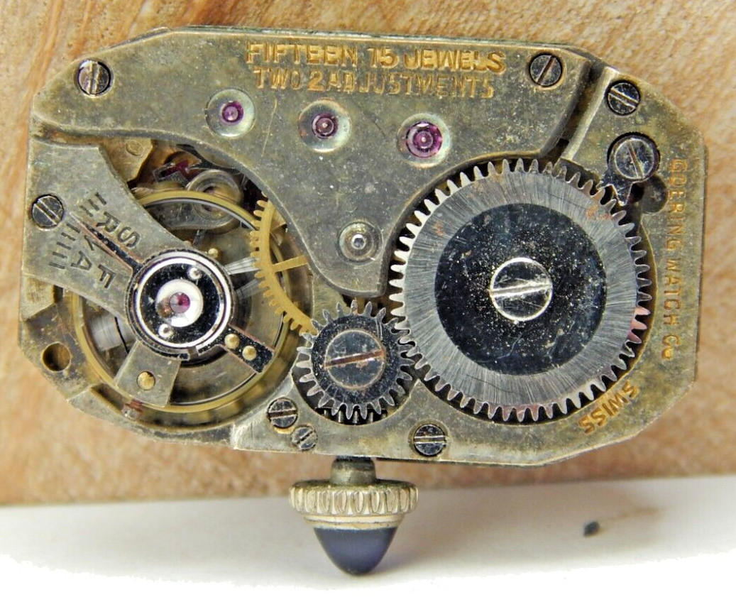 Vintage Goering 15 jewel 2 adjustment art deco wrist watch movement with dial