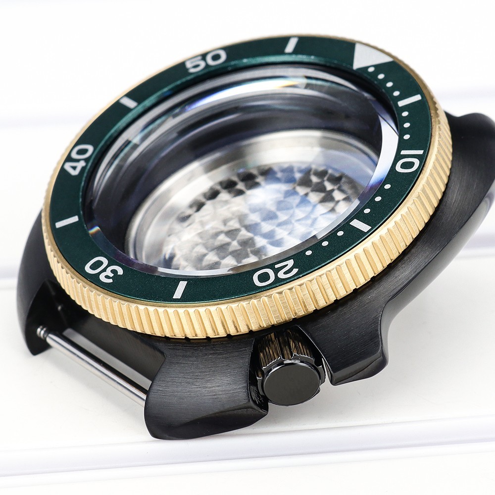 Sapphire 44mm Black Gold Watch Case Modify Willard 6105 Mod For Seiko NH35 36 38