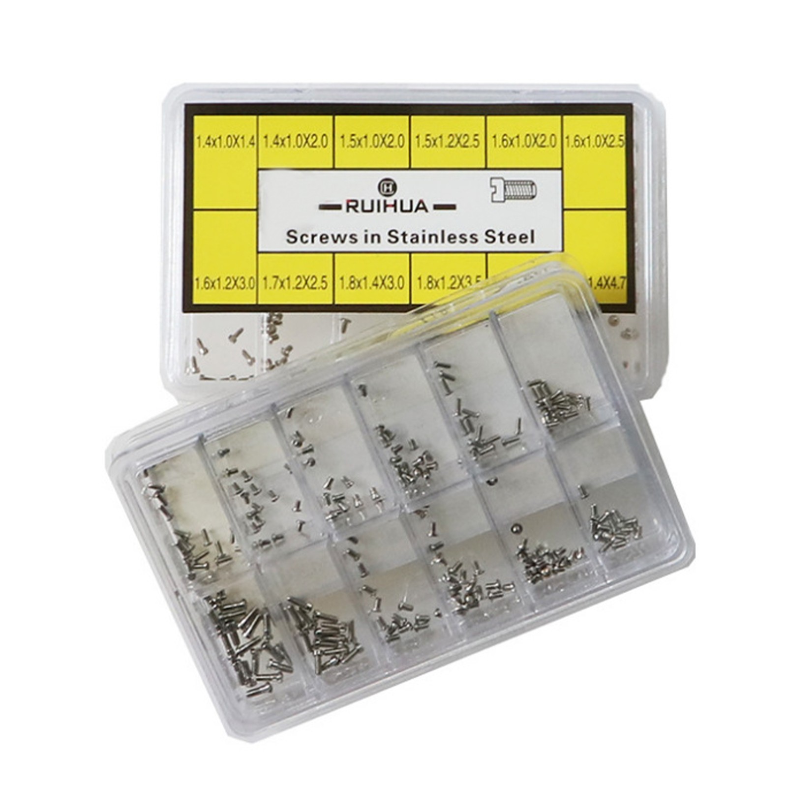 12-Size One Slotted Head Stainless Steel Watch Back Case Screw Assortment Box