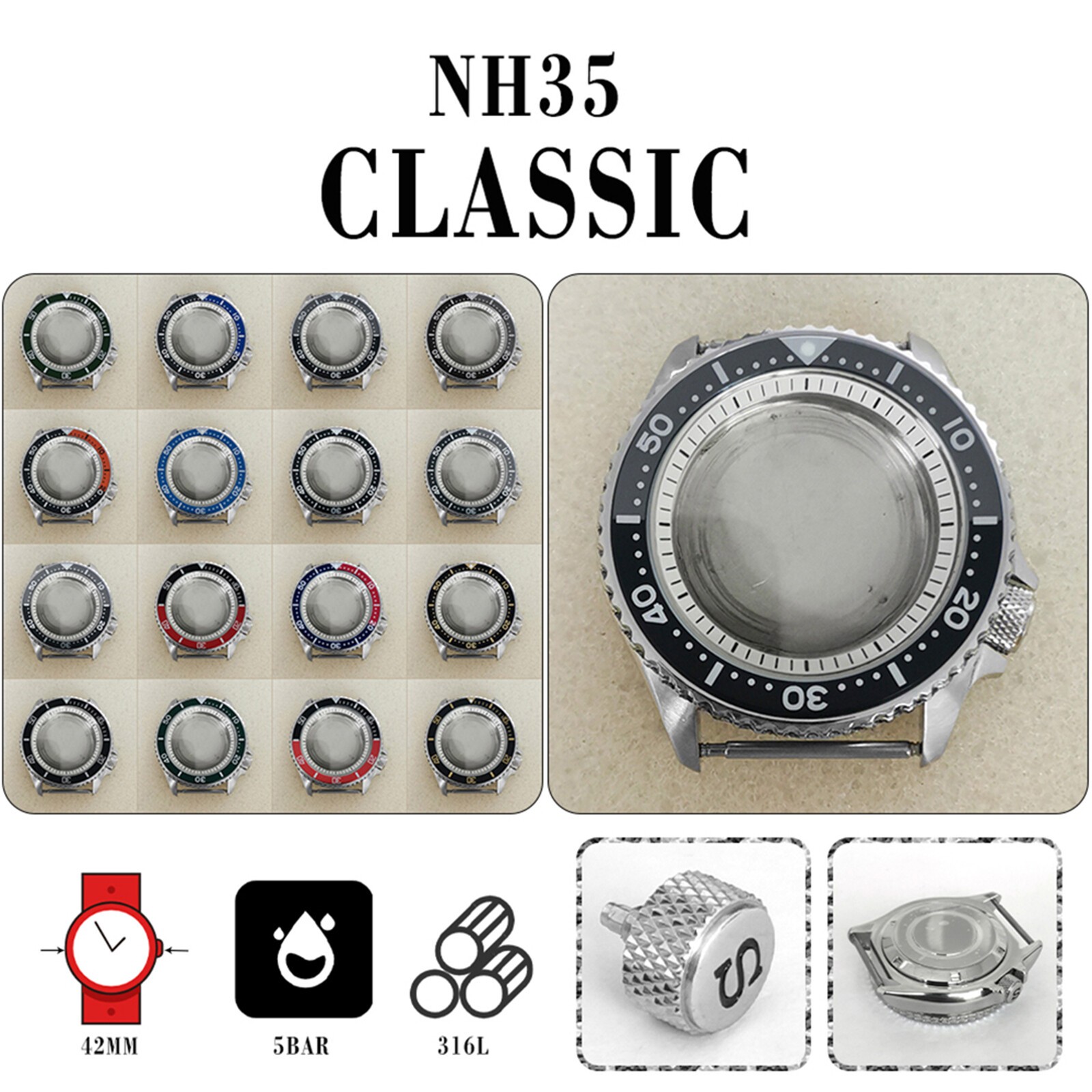 Watch Case Inner Ring Bezel Case for NH35/NH36/4R Watch Movement Accessories ##
