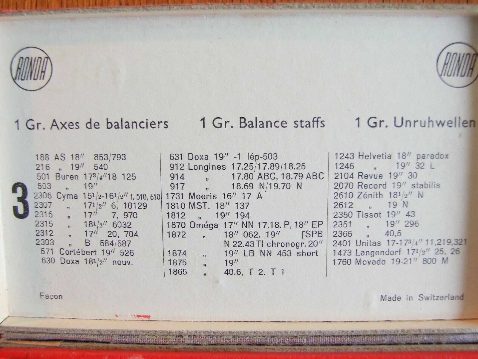 Ronda Numbered / Graded Pocket Watch Balance Staff. new stock . You Choose!