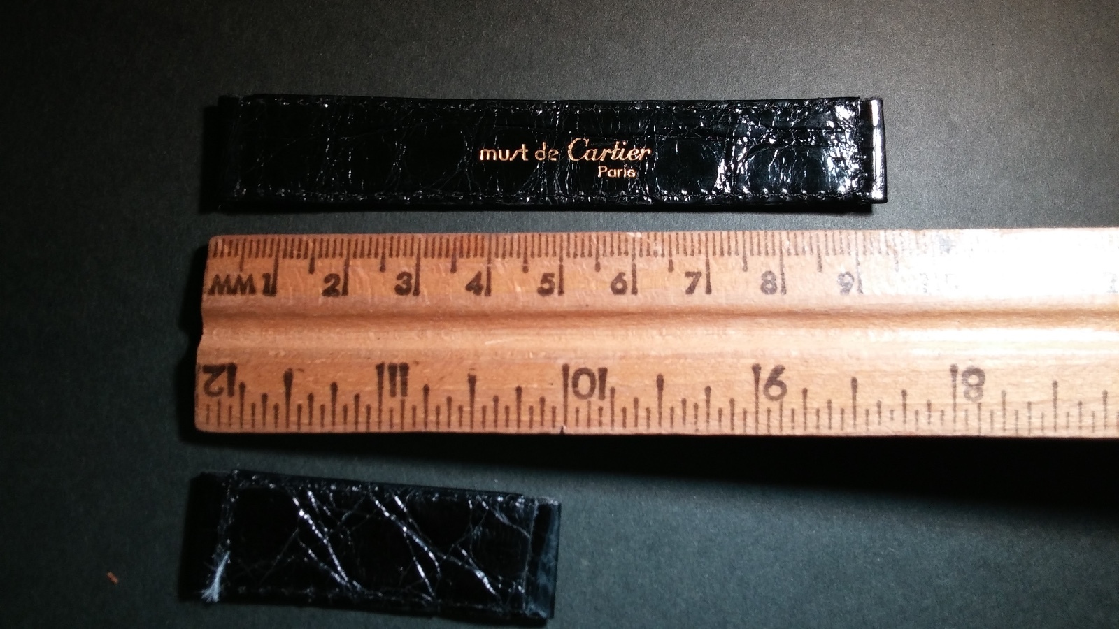 Original Must de Cartier Band 16x16mm SHINY BLACK Crocodile short