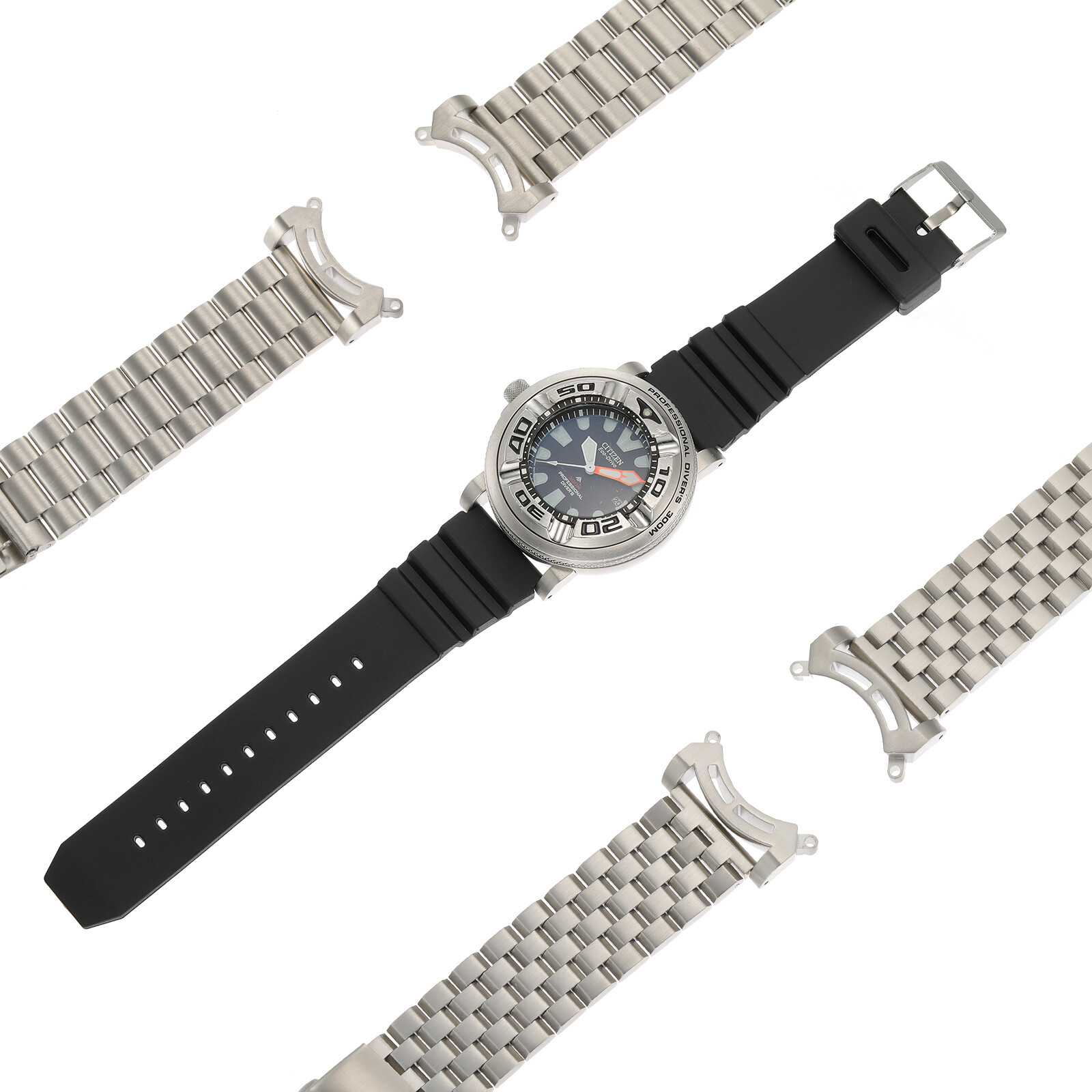 Silver Metal Adapters For Citizen Eco-Drive Promaster Professional Diver BJ8050