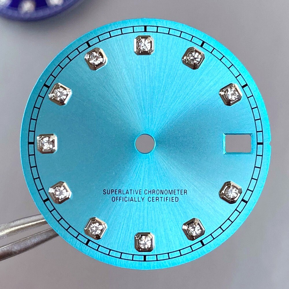 28.5mm Mod Sterile Watch Dial Fit NH35 Sunburst Blue Green Silver Diamond Index