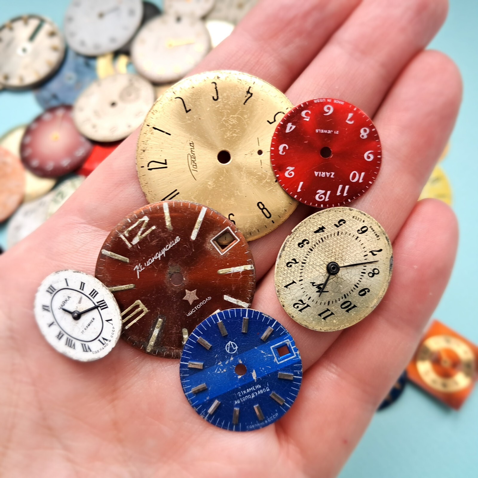 Vintage Watch Dials Lot 150g – Steampunk Art Supplies – Antique Faces for watch
