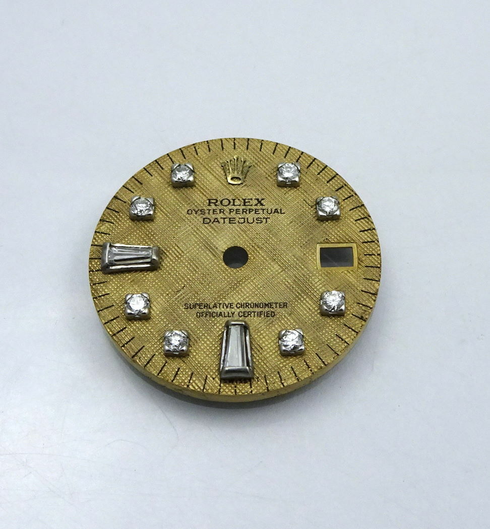 18k Gold Rolex 6917 Linen Baguette Diamond President Datejust Watch Dial