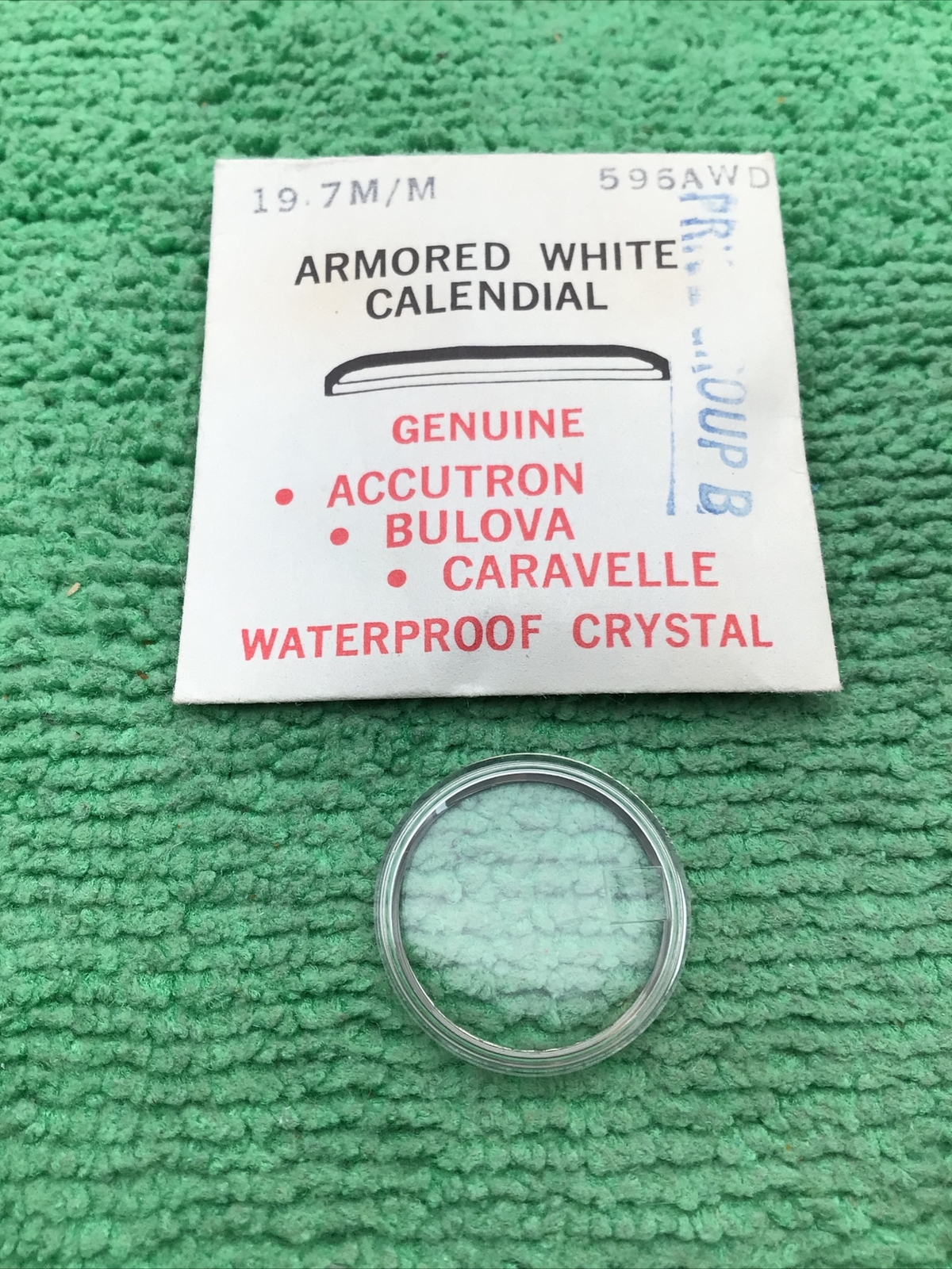 Genuine Bulova Accutron Part # 596AWD, 19.7mm Watch Crystal Calendial