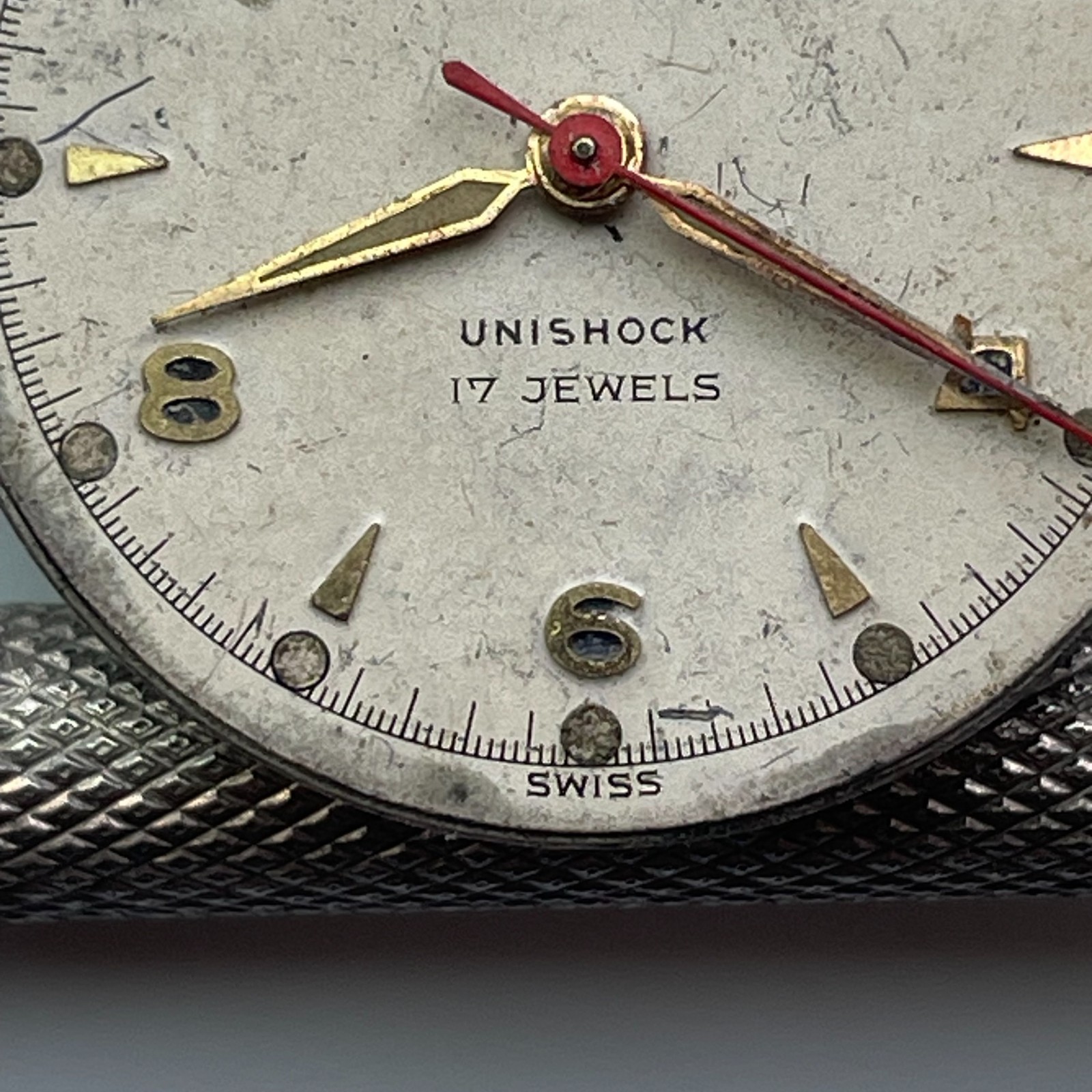Vintage CROSBY 17 Jewels Unishock Watch Movement & Dial Swiss Made Parts Repair