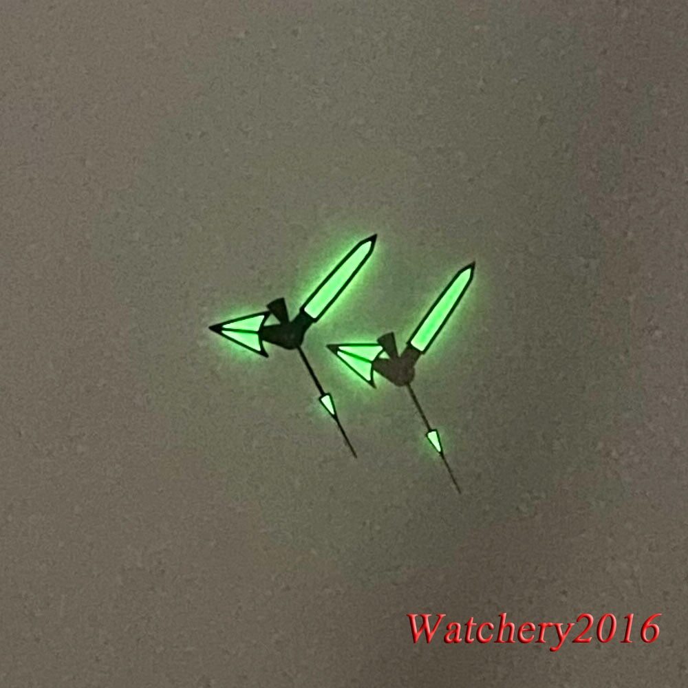 Black Edge Silver Pointed Watch Hands for NH35 NH36 7S26 Automatic Green Lume