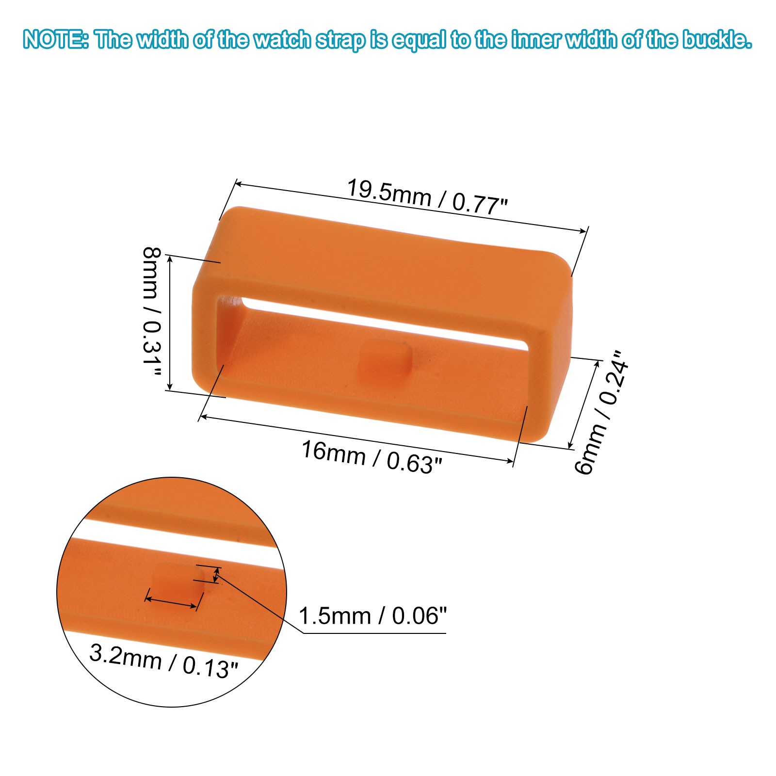 6pcs Watch Strap Loop Fastener Rings 16mm Rubber Watch Holder Keeper Orange Red