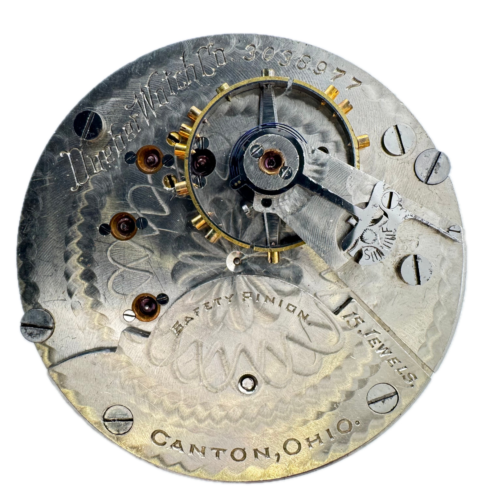Antique 18s 1912 Hampden Arabic Dial Pocket Watch Movement Dueber Watch Co.