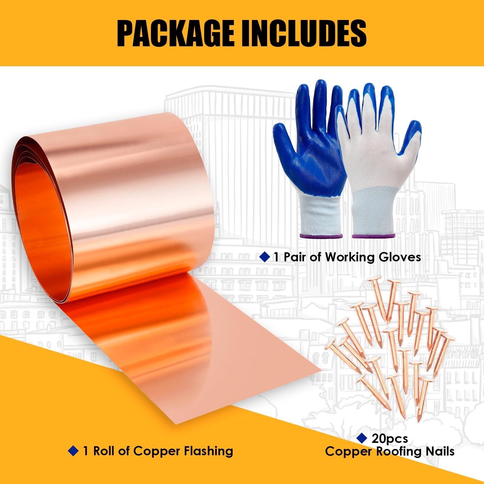 Copper Flashing – 24 Gauge (0.02”/0.5mm) Thickness, 6in x 10ft, ASTM