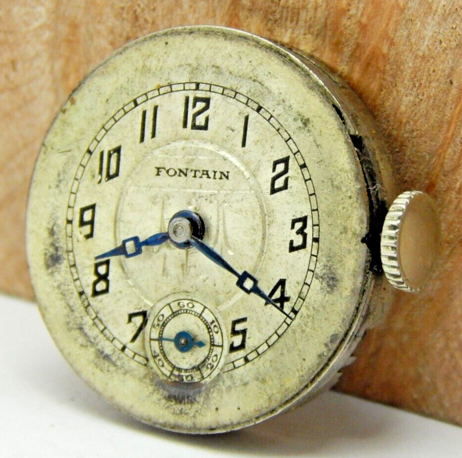 Vintage Fontain 2 adjustment 6 jewel men’s wrist watch movement w/ dial & hands