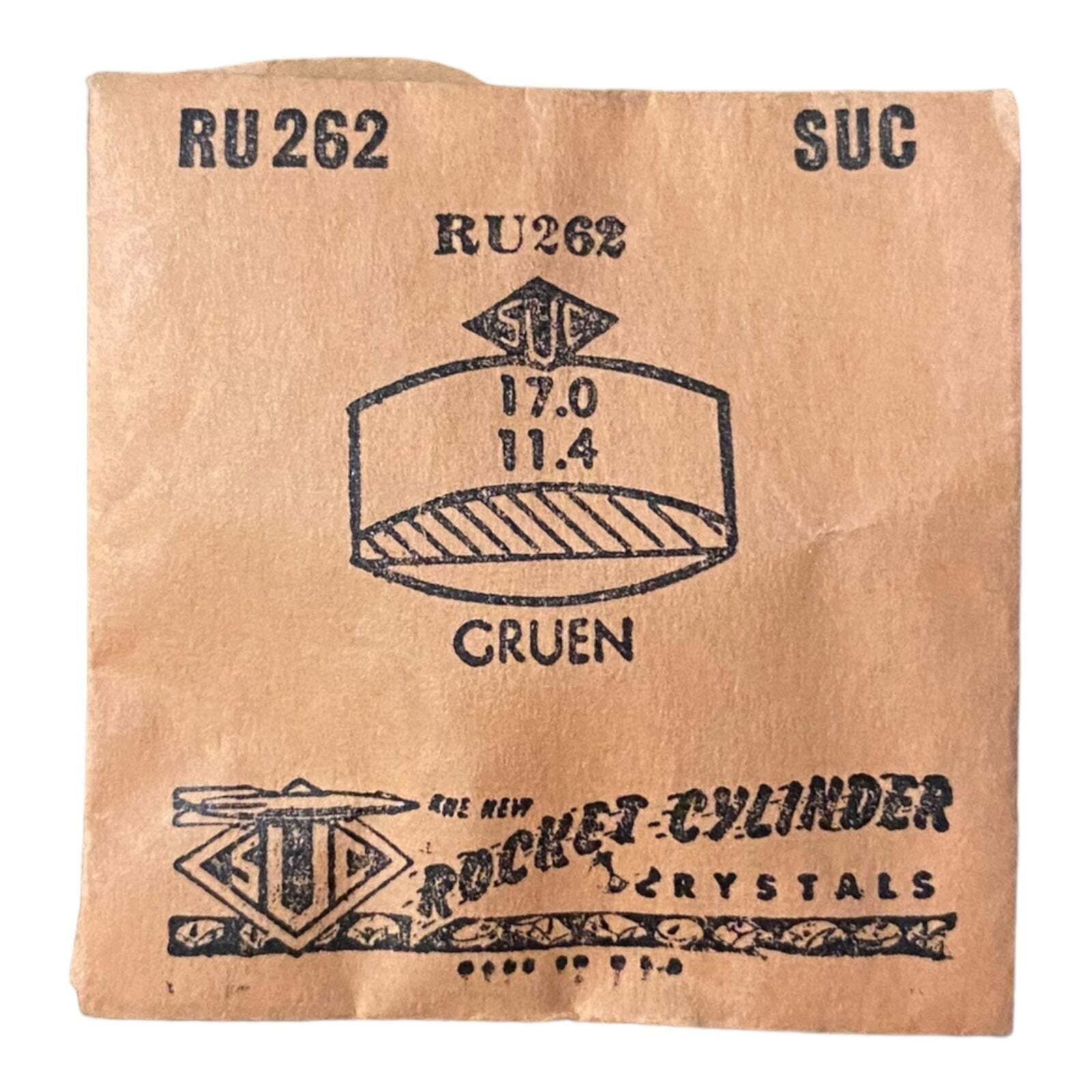 SUC RU262 RU 262 Watch Crystal 17.0×11.4 NOS Part Rocket Cylinder Gruen