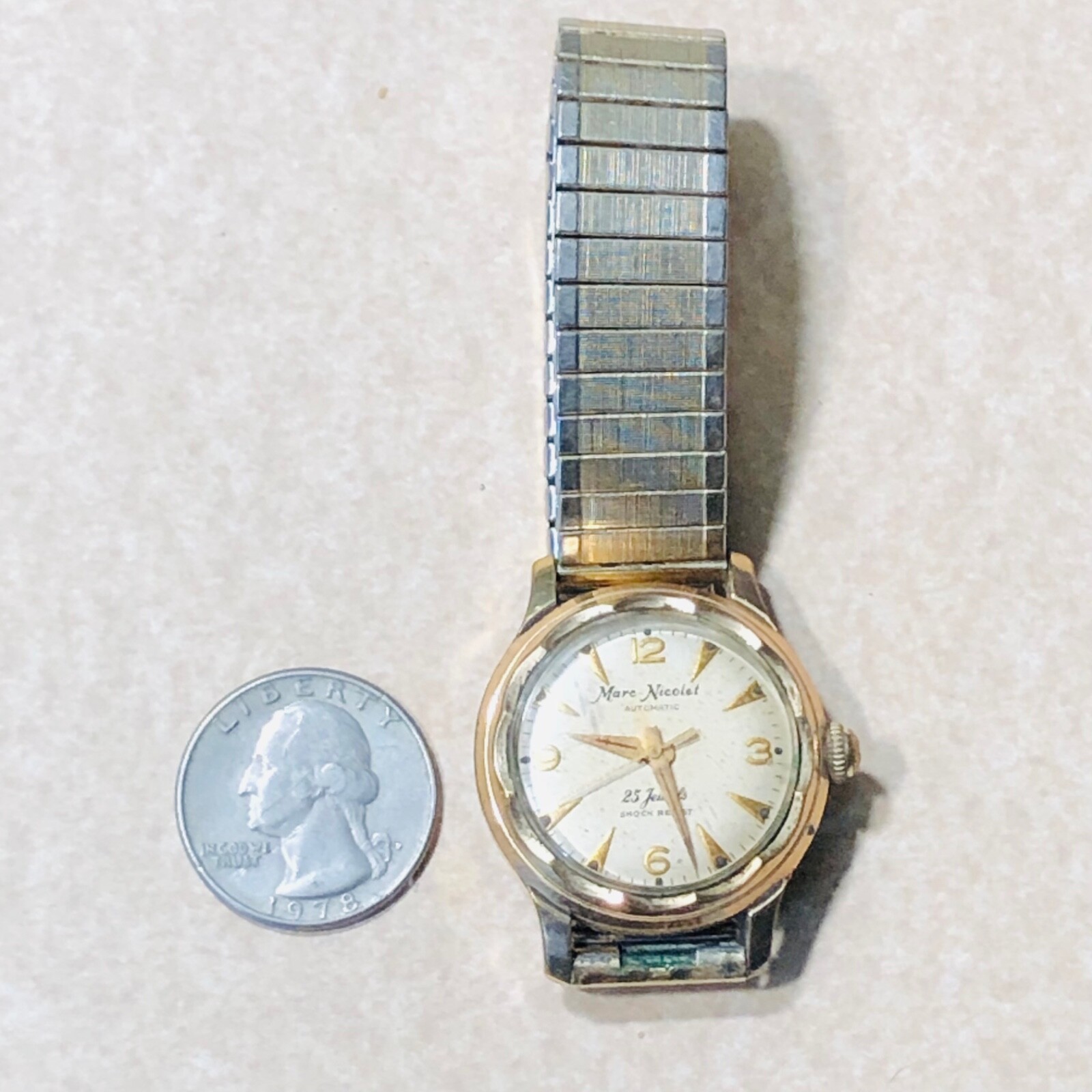 VINTAGE RARE MARC NICOLET 25 JEWEL MENS WATCH 20 MICRON CASE RUNS WELL