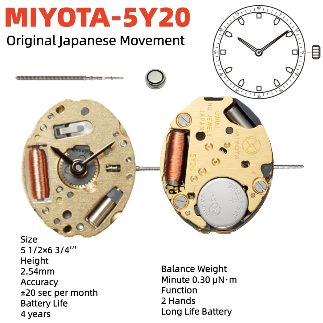 Genuine Miyota 5Y20 Quartz Watch Movement 2-Hand Slim Japan Made New