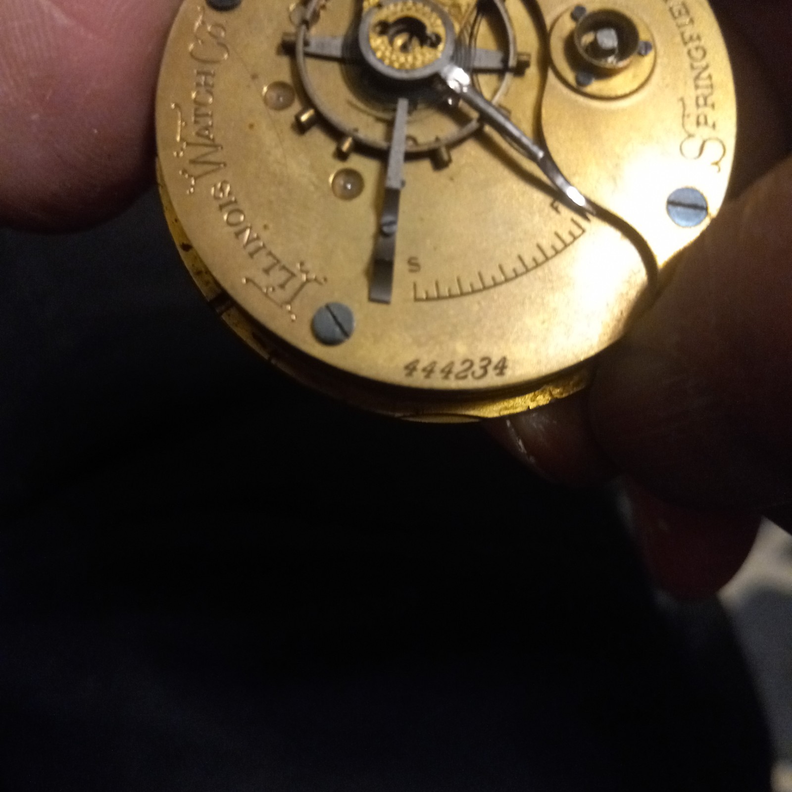 1883 Illinois Key Wind Pocket Watch Movement, 11 Jewels, Gilt Movement Finish…